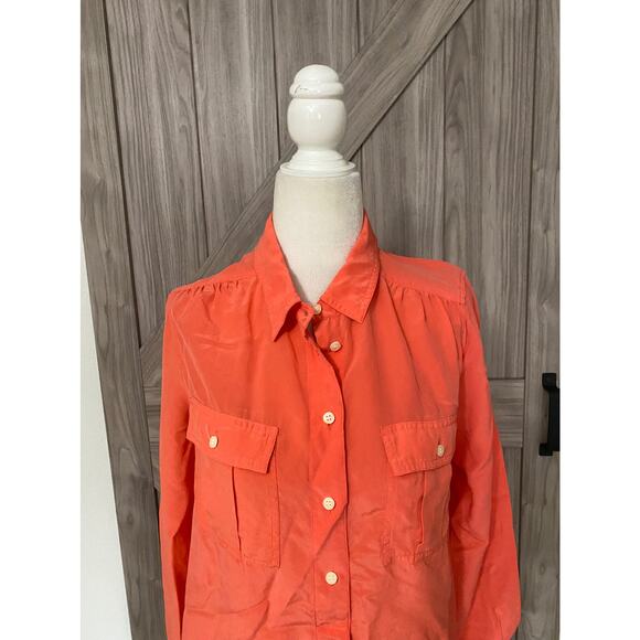 J crew, silk, coral button down small - Picture 2 of 5